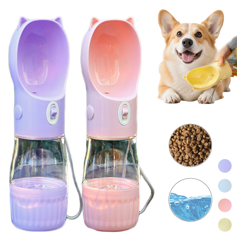 2-in-1 Portable Dog Water Bottle with Food Container – Leakproof Pet Feeder for Dogs & Cats