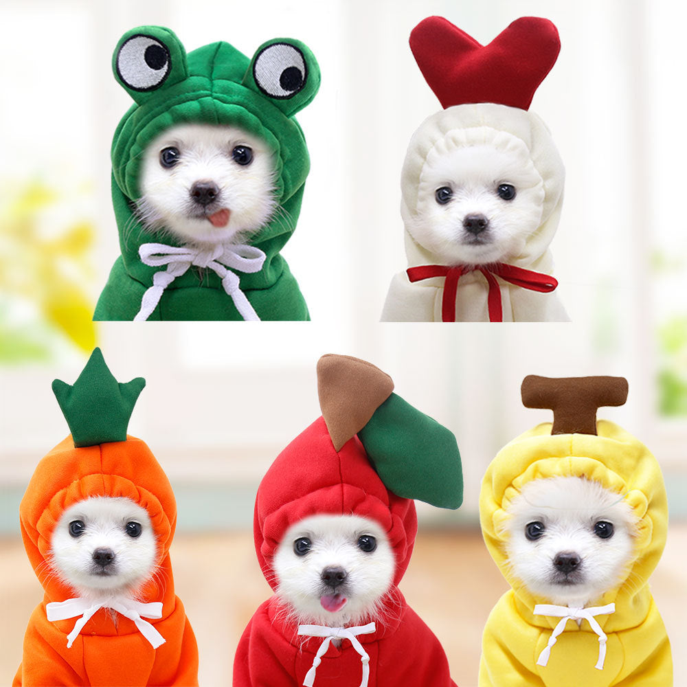 Cute Fruit Dog Hoodie – Winter Warm Fleece Pet Clothes for Small Dogs, Puppy & Cat Outfit for Chihuahua and French Bulldog