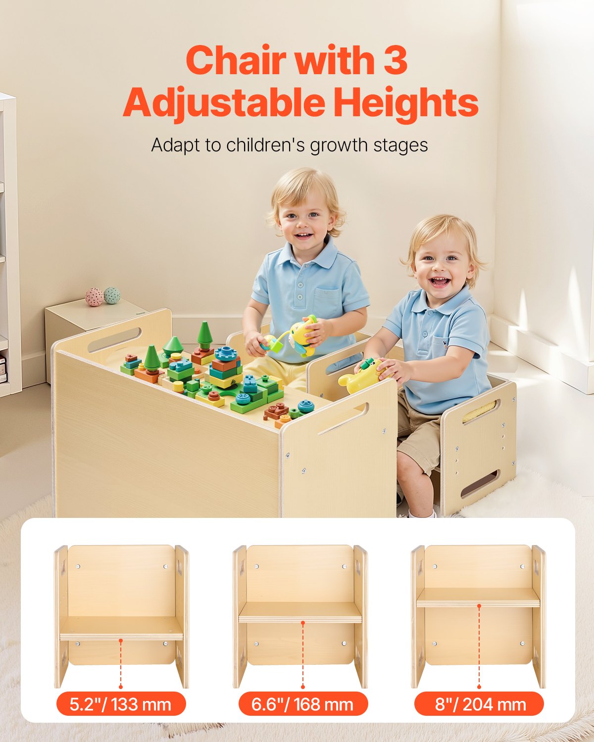 Montessori Toddler Table and Chair Set – Wooden Adjustable Height Activity Table with 2 Chairs, Ideal for Reading, Eating, and Playing