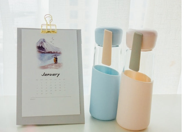 ZOOOBE 400ml Portable Glass Water Bottle with Silicone Sleeve – Heat-Resistant Coffee & Travel Tumbler