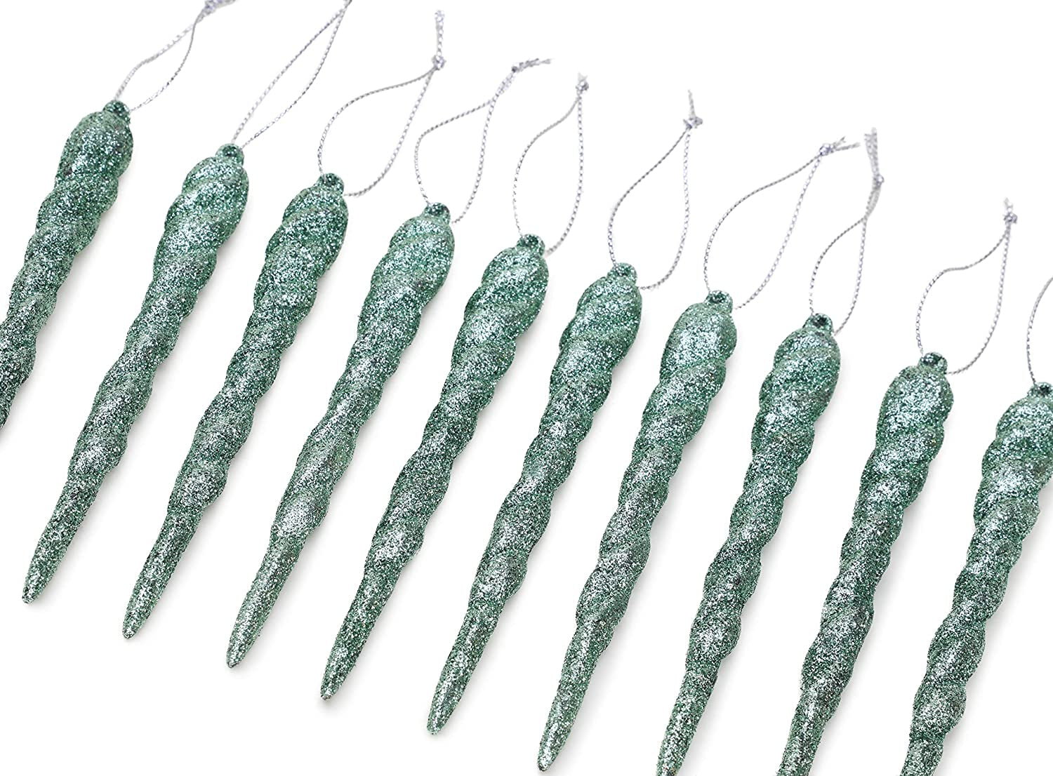 Luxury 12cm Glitter Icicle Christmas Decorations – Mint Green Ornaments (Pack of 20) | Premium Tree Trims for Holiday & Event Décor