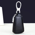 Leather Car Key Case with Zipper Waistband – Two-Layer Cowhide Key Holder with Key Rings & Coin Pocket