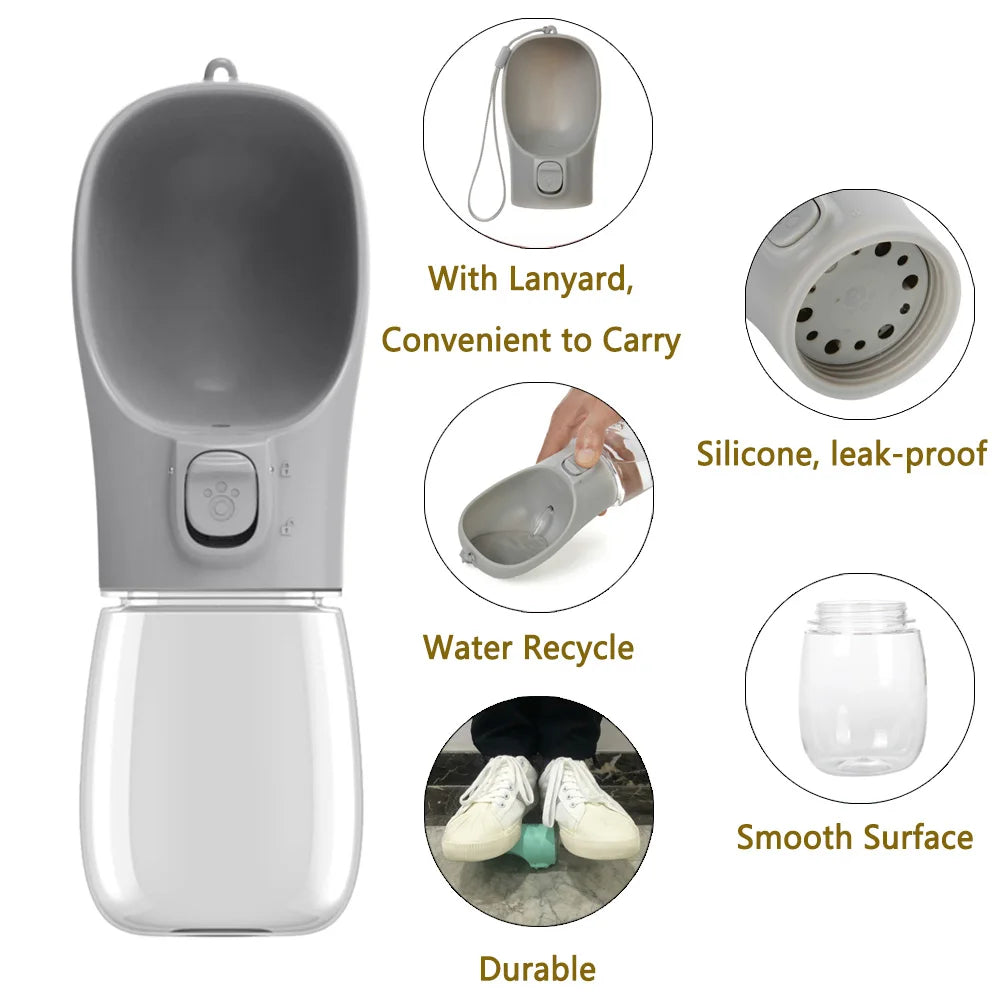 Portable Leakproof Dog Water Bottle with Built-In Bowl — Travel Dispenser for Small to Large Dogs (300/350/550 ml)