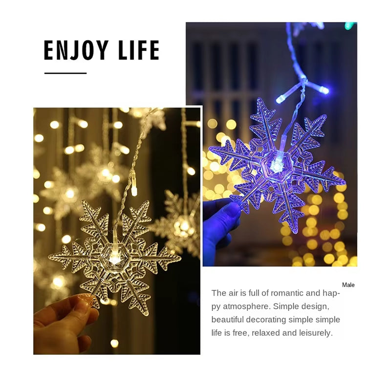 3.2M LED Snowflake Christmas Curtain Lights – Waterproof Flashing Fairy String Lights (8 Modes, Connectable) for Holiday, Party, Wedding & Xmas Decor