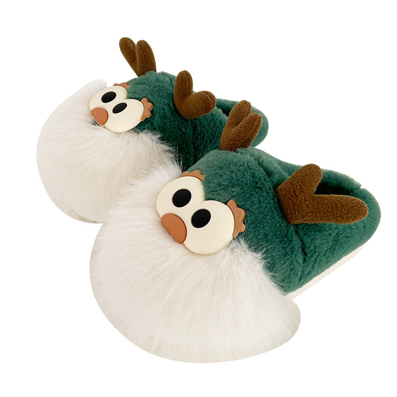 Cute Cartoon Christmas Deer Cotton Slippers – Warm Winter Indoor Home Shoes for Women
