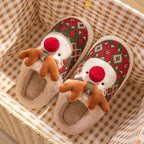 Cute Christmas Elk Plush Slippers – Winter Warm Fuzzy Non-Slip House Shoes for Women Indoor Bedroom Wear