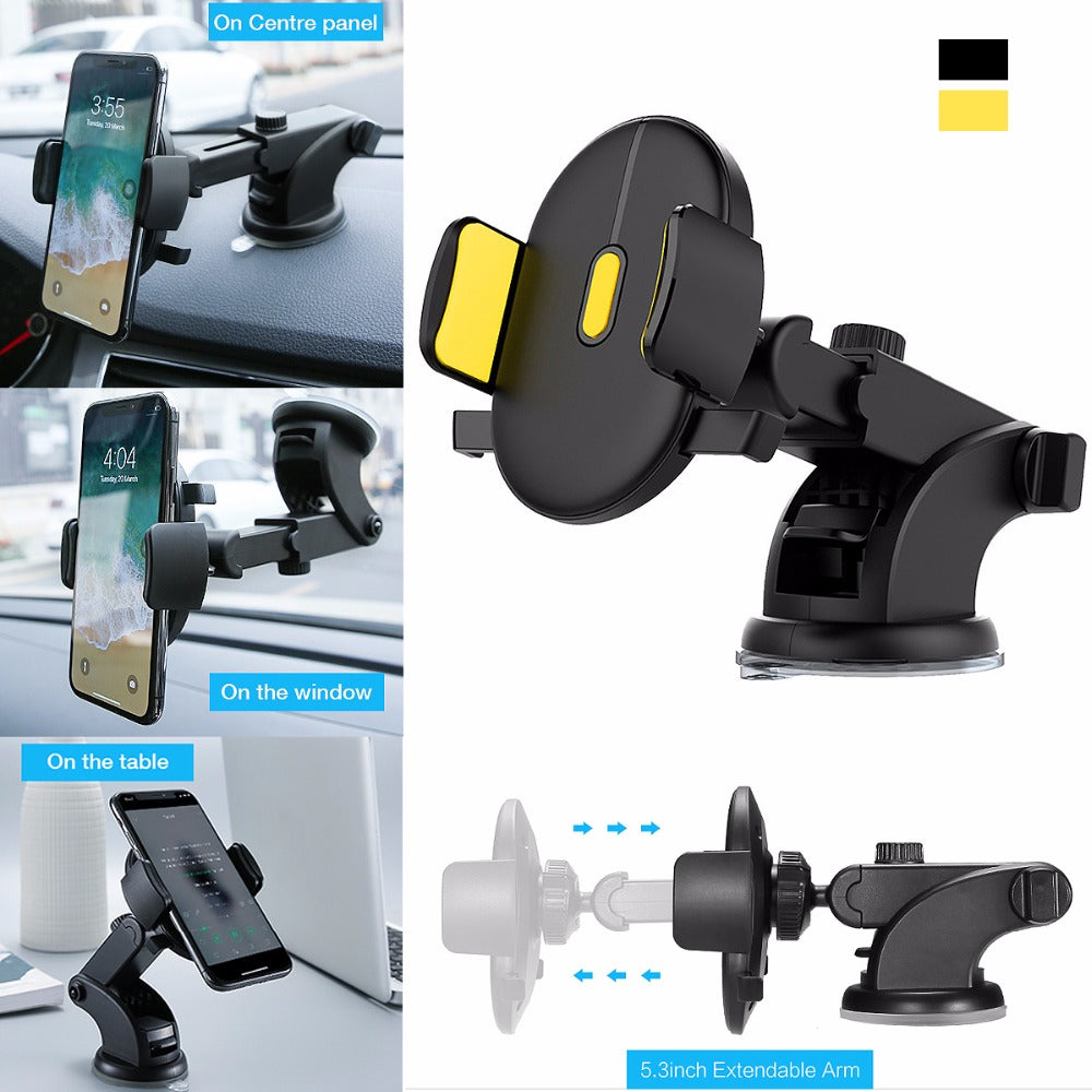 Car Phone Holder Long Rod Telescopic Dashboard Suction Cup Mount – Adjustable Mobile Stand