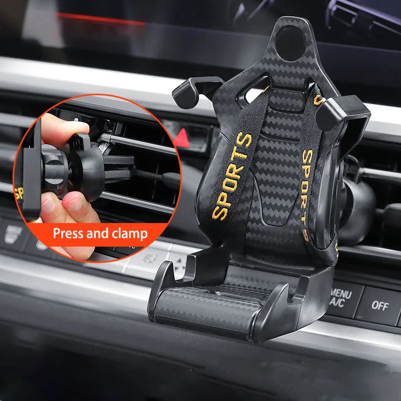 Racing Seat Shape Car Phone Holder – 360° Rotatable Air Vent Mobile Phone Mount for Car Interior