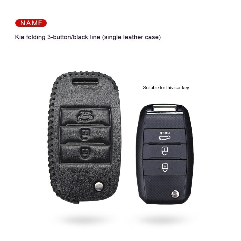 Car Key Genuine Leather Case Cover – First Layer Cowhide Protective Cover for Kia Smart & Folding Keys