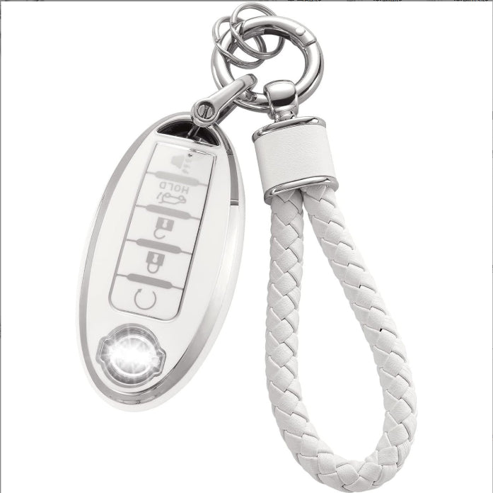 Silver Edge Car Key Cover with Matching Key Chain Pendant – Protective Key Case