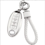Silver Edge Car Key Cover with Matching Key Chain Pendant – Protective Key Case