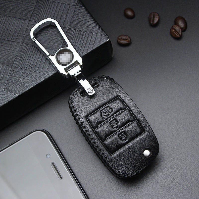 Car Key Genuine Leather Case Cover – First Layer Cowhide Protective Cover for Kia Smart & Folding Keys