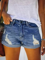 Women’s Mid-High Rise Ripped Denim Shorts – Distressed Stretchy Jean Shorts Summer Casual