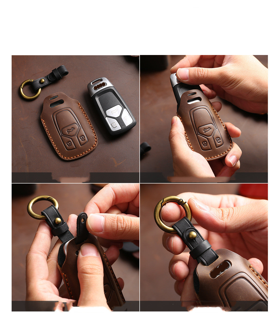 Crazy Horse Leather Car Key Case – Premium Cowhide Key Holder for 2 & 3 Keys