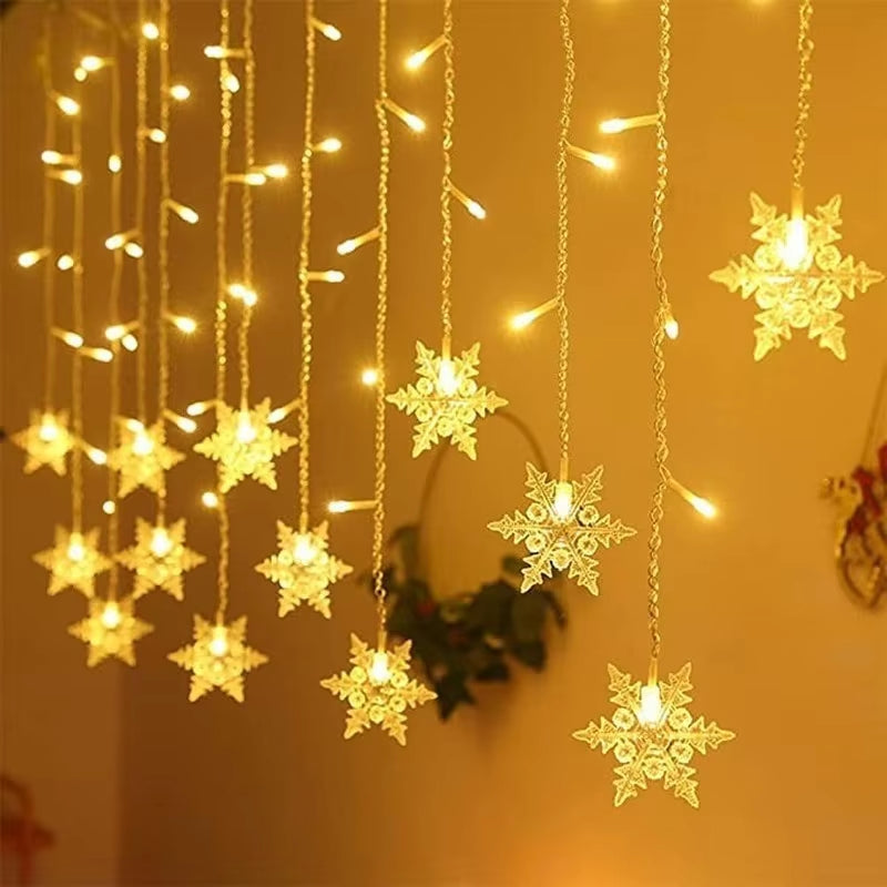 3.2M LED Snowflake Christmas Curtain Lights – Waterproof Flashing Fairy String Lights (8 Modes, Connectable) for Holiday, Party, Wedding & Xmas Decor