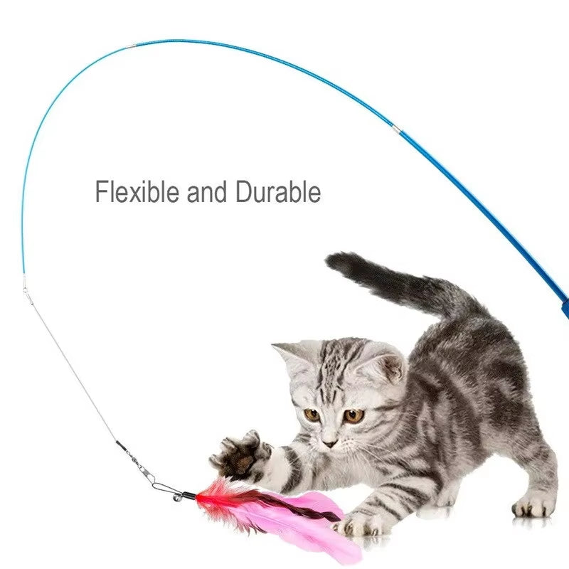 11-Piece Cat Feather Toy Replacement Set with Retractable Wand – Interactive Teaser Toys for Exercise, Training & Play