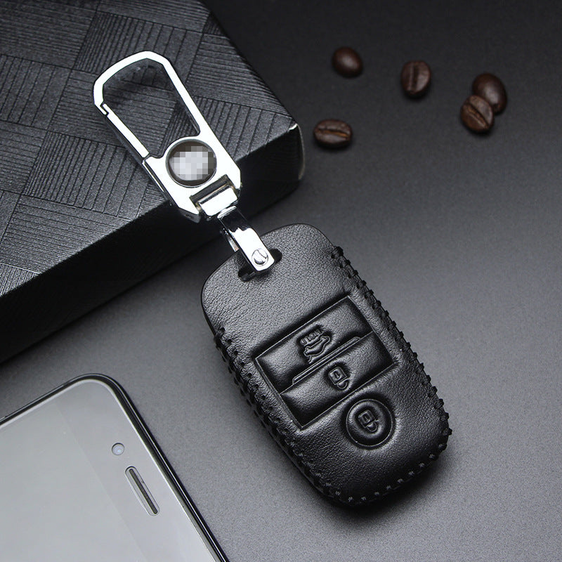 Car Key Genuine Leather Case Cover – First Layer Cowhide Protective Cover for Kia Smart & Folding Keys