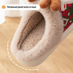 Cute Christmas Elk Plush Slippers – Winter Warm Fuzzy Non-Slip House Shoes for Women Indoor Bedroom Wear