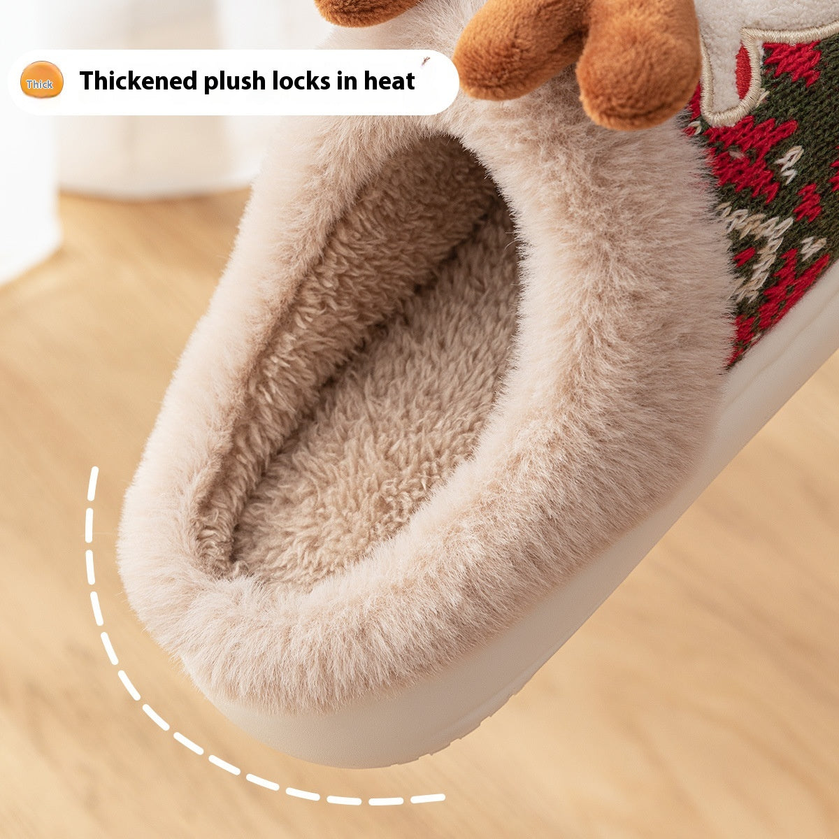 Cute Christmas Elk Plush Slippers – Winter Warm Fuzzy Non-Slip House Shoes for Women Indoor Bedroom Wear