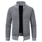 Men’s Thickened Plaid Print Jacket Cardigan – Slim Fit Zipper Stand Collar Sweater for Winter