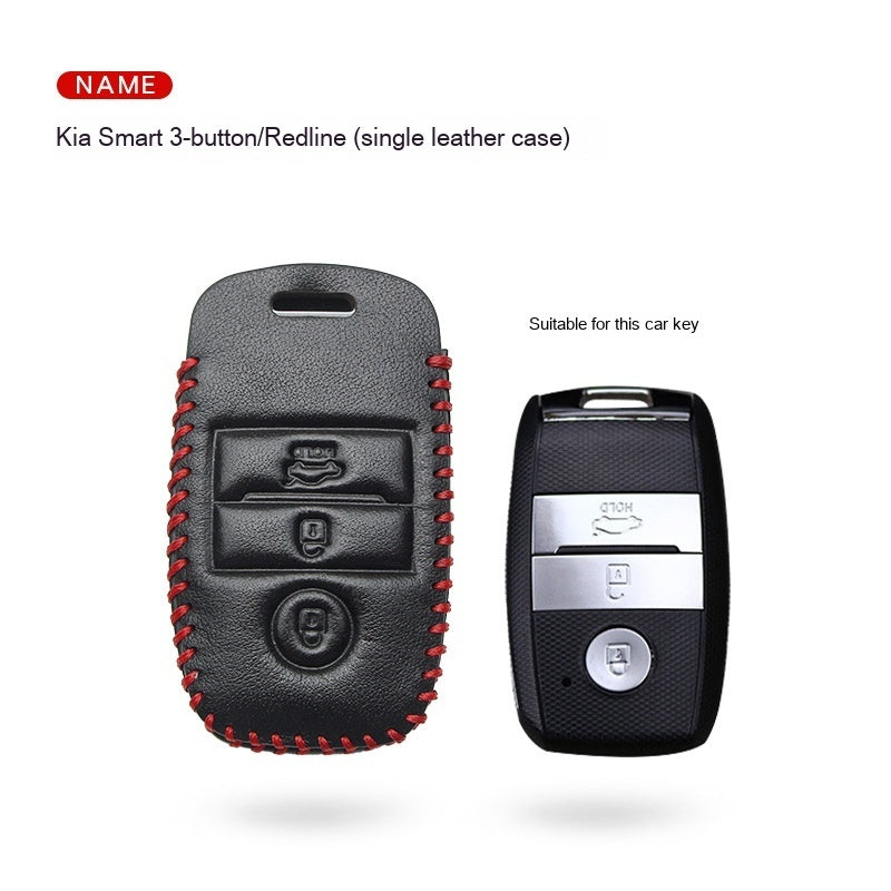 Car Key Genuine Leather Case Cover – First Layer Cowhide Protective Cover for Kia Smart & Folding Keys