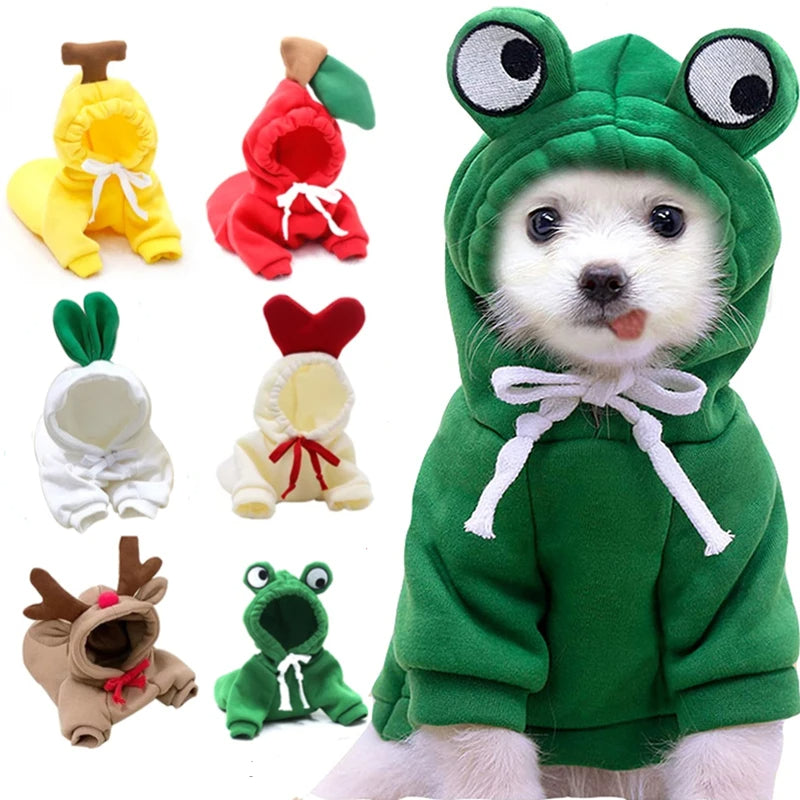 Cute Fruit Dog Hoodie – Winter Warm Fleece Pet Clothes for Small Dogs, Puppy & Cat Outfit for Chihuahua and French Bulldog
