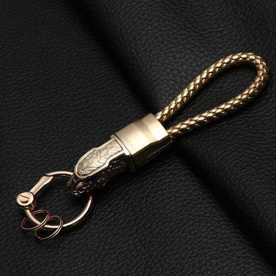 Braided Rope Leopard Head Keychain – Alloy Metal Key Ring for Men & Couples Pendant