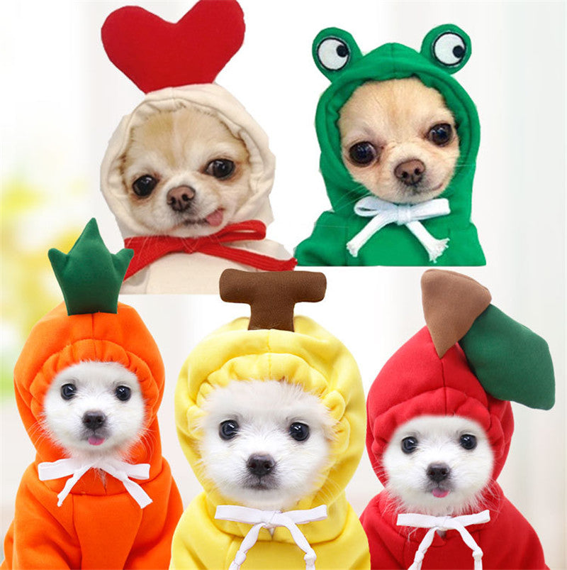 Cute Fruit Dog Hoodie – Winter Warm Fleece Pet Clothes for Small Dogs, Puppy & Cat Outfit for Chihuahua and French Bulldog