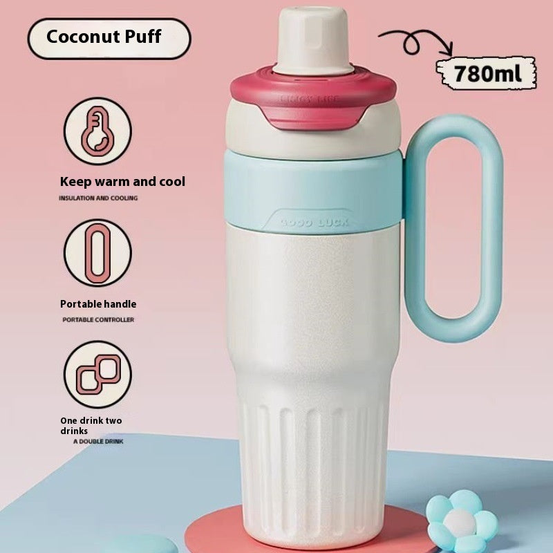 780ml Gradient Double-Wall Stainless Steel Thermal Cup – Large Capacity Coffee & Drink Thermos with Lid and Straw for Men & Women