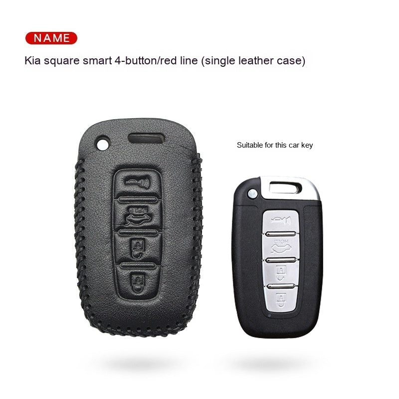 Car Key Genuine Leather Case Cover – First Layer Cowhide Protective Cover for Kia Smart & Folding Keys