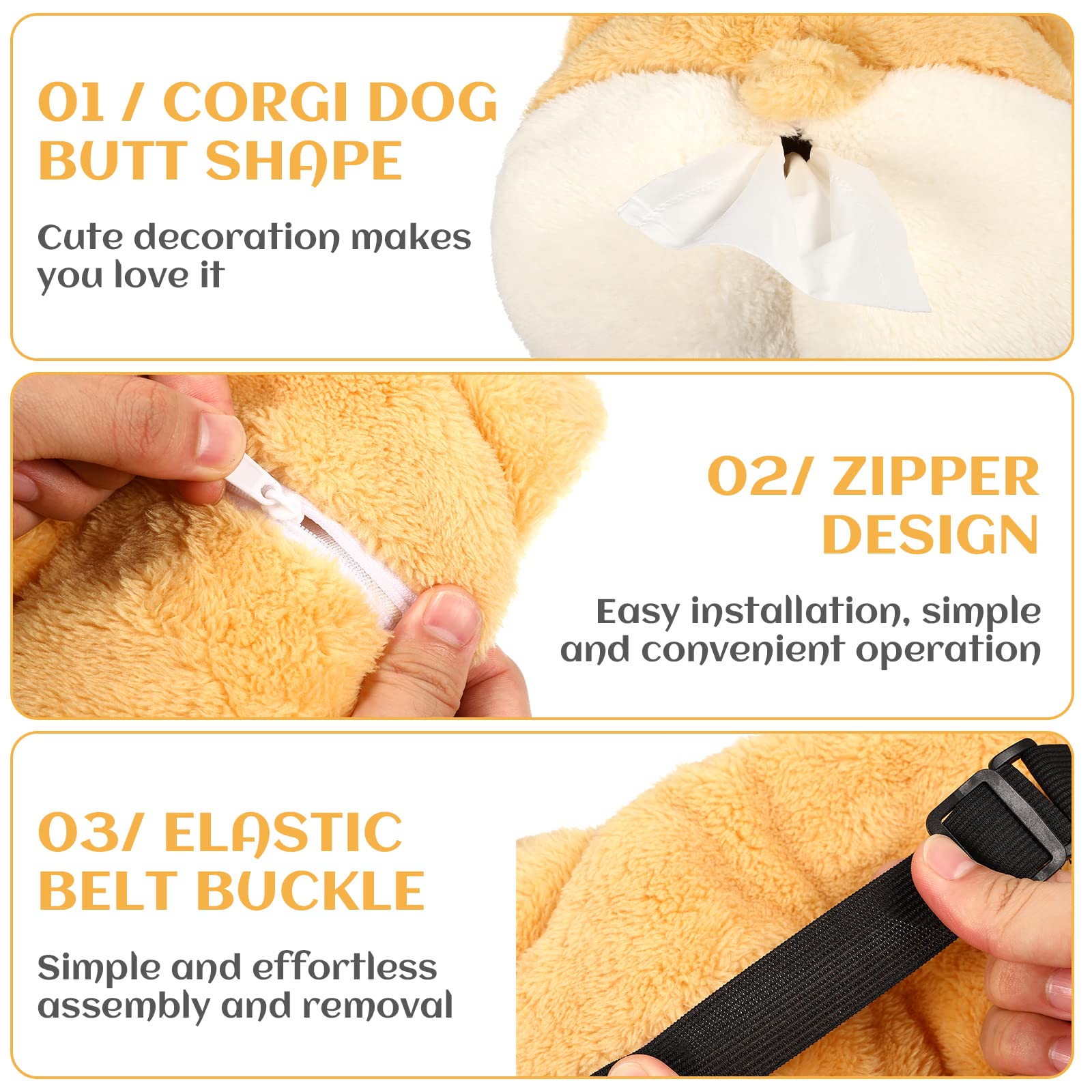 Cute Corgi Butt Tissue Box Cover – Soft Hanging Storage Bag Tissue Holder for Car & Home