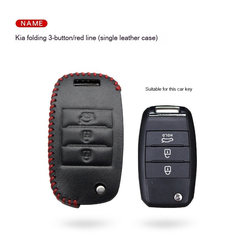 Car Key Genuine Leather Case Cover – First Layer Cowhide Protective Cover for Kia Smart & Folding Keys
