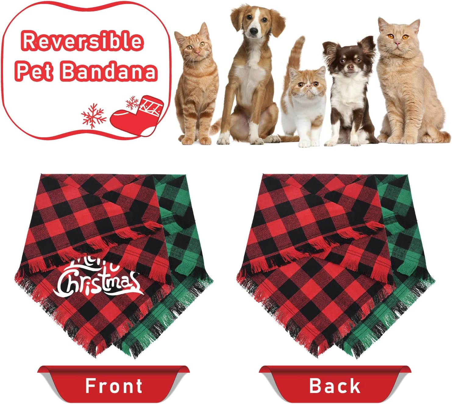 🎄 Christmas Dog Bandana | Classic Plaid Cotton Scarf for Dogs and Cats