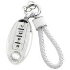 Silver Edge Car Key Cover with Matching Key Chain Pendant – Protective Key Case