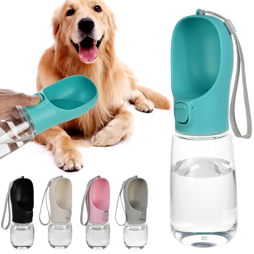 Portable Leakproof Dog Water Bottle with Built-In Bowl — Travel Dispenser for Small to Large Dogs (300/350/550 ml)