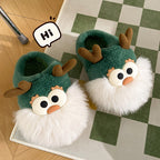 Cute Cartoon Christmas Deer Cotton Slippers – Warm Winter Indoor Home Shoes for Women