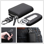 Car Litchi Grain Leather Key Case – 360° Rotating Zipper Key Holder for Universal Car Keys