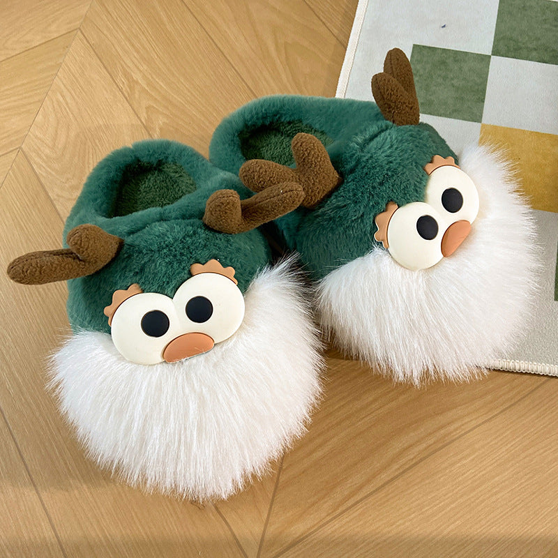 Cute Cartoon Christmas Deer Cotton Slippers – Warm Winter Indoor Home Shoes for Women