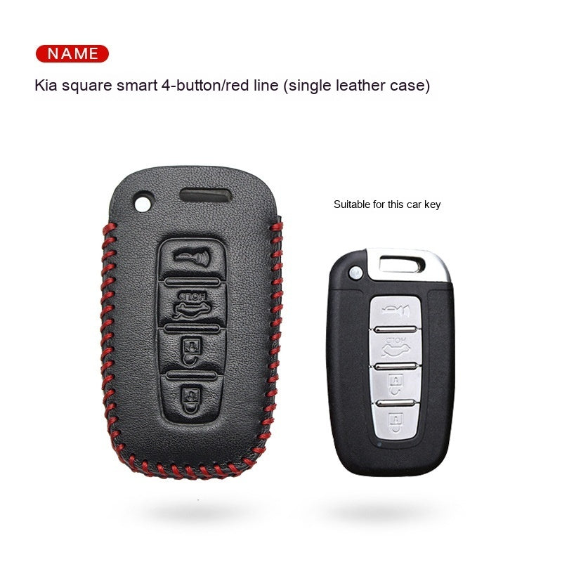 Car Key Genuine Leather Case Cover – First Layer Cowhide Protective Cover for Kia Smart & Folding Keys