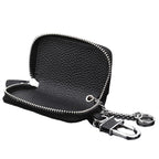 Car Litchi Grain Leather Key Case – 360° Rotating Zipper Key Holder for Universal Car Keys