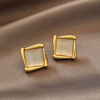 Cat’s Eye Flower Earrings – High-Sense Opal Square & Triangle Geometric Jewelry