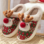 Cute Christmas Elk Plush Slippers – Winter Warm Fuzzy Non-Slip House Shoes for Women Indoor Bedroom Wear
