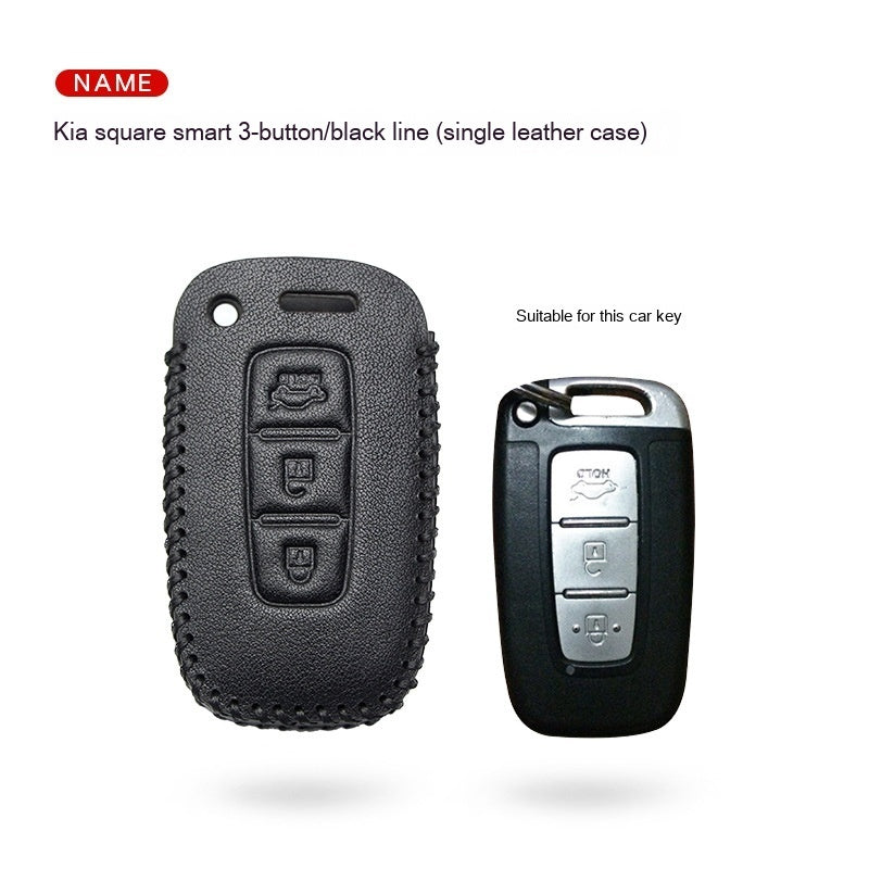 Car Key Genuine Leather Case Cover – First Layer Cowhide Protective Cover for Kia Smart & Folding Keys