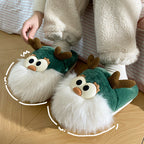 Cute Cartoon Christmas Deer Cotton Slippers – Warm Winter Indoor Home Shoes for Women