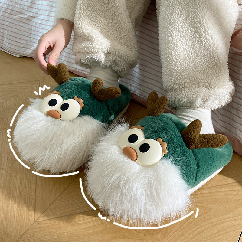 Cute Cartoon Christmas Deer Cotton Slippers – Warm Winter Indoor Home Shoes for Women