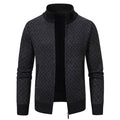 Men’s Thickened Plaid Print Jacket Cardigan – Slim Fit Zipper Stand Collar Sweater for Winter