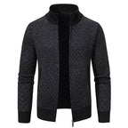 Men’s Thickened Plaid Print Jacket Cardigan – Slim Fit Zipper Stand Collar Sweater for Winter