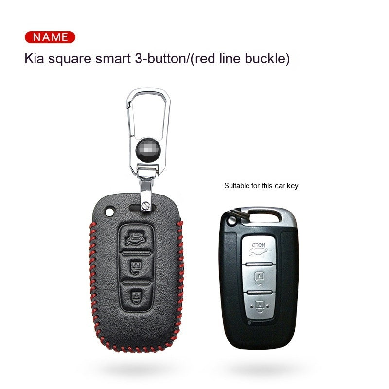 Car Key Genuine Leather Case Cover – First Layer Cowhide Protective Cover for Kia Smart & Folding Keys
