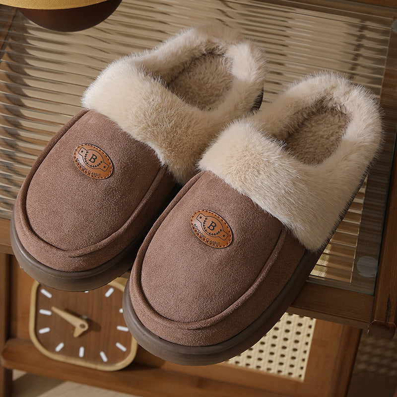 Men’s Winter Plush Slippers – Warm Suede Indoor Non-Slip House Shoes