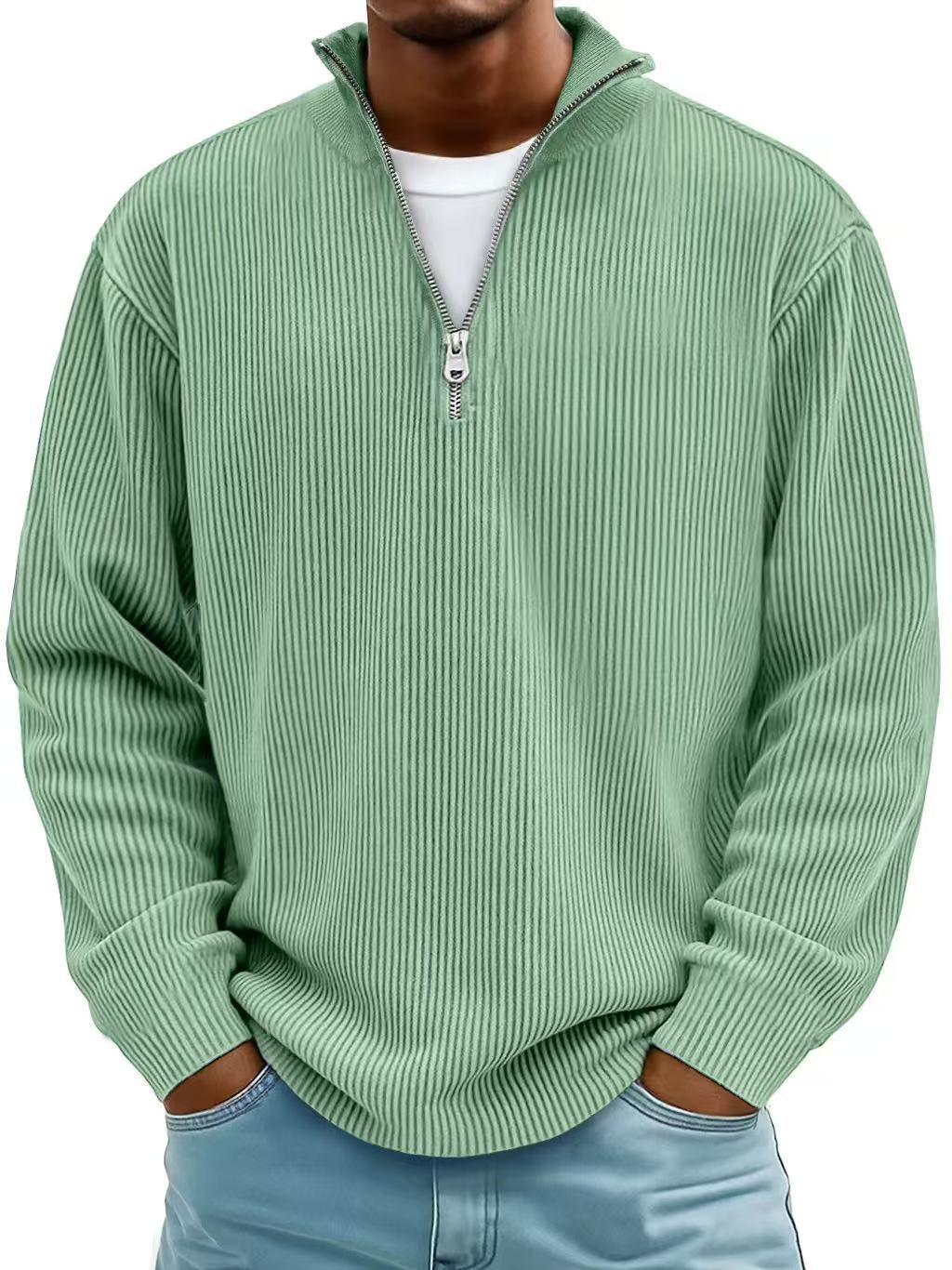 Men’s Corduroy Zipper Stand Collar Sweatshirt – Casual Solid Color Pullover Long Sleeve Top